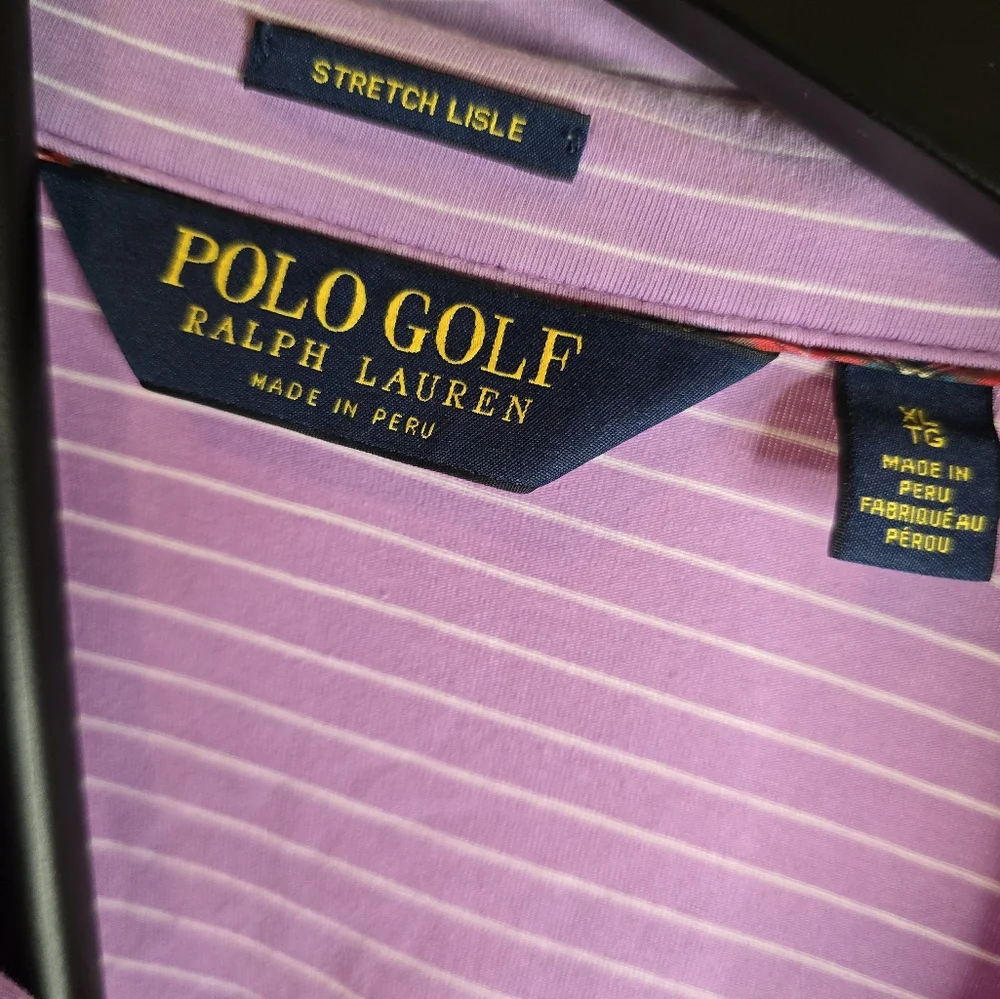 POLO RALPH LAUREN GOLF SHIRT XL LAVENDER WHITE STRIPED LISLE STRETCH COTTON MENS - Picture 4 of 6